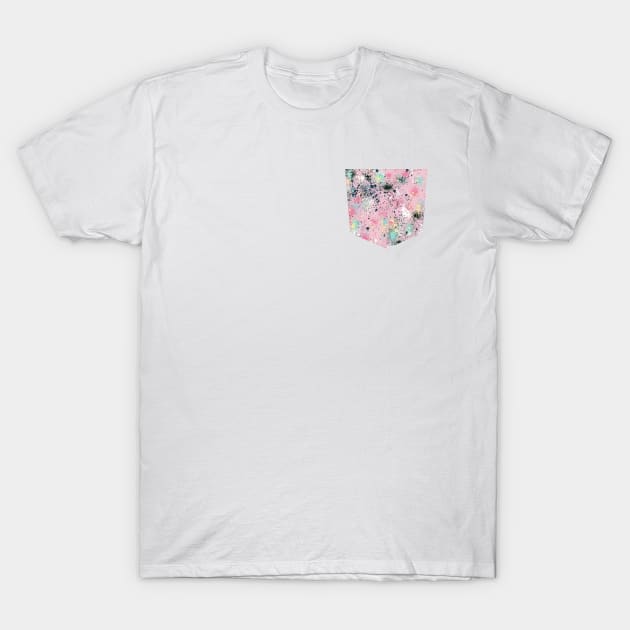 Pocket - INK SPLATTER DUST PINK PASTEL T-Shirt by ninoladesign